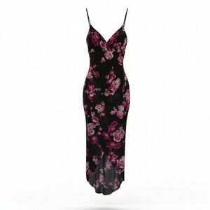 Fashion Nova women's black floral mesh lined bodycon high low Dress  - medium​